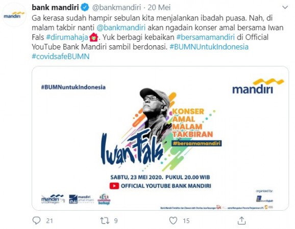 Konser Amal Salah Satu Bank bersama Iwan Fals di Malam Takbiran Dikecam