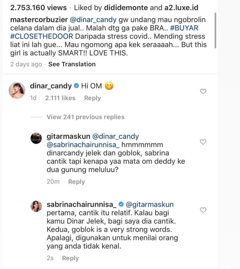 Dinar Candy Dihujat, Deddy Corbuzier Dianggap Genit Malah Dibela Sabrina Chairunnisa