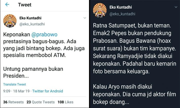 Lebih Jahat dari Cuitan Paha Mulus, Tweet Eko Kuntadhi Malah Terang-terangan Sebut Keponakan Prabowo