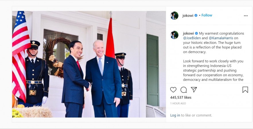 Joe Biden Menangi Pilpres AS, Presiden Jokowi Ucapkan Selamat Pakai Bahasa Inggris