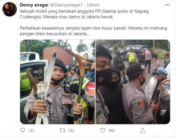 Denny Siregar Unggah Foto FPI Dirazia Bawa Senjata Tajam: Skenario Rusuh Disiapkan, Balas Dendam ke Aparat