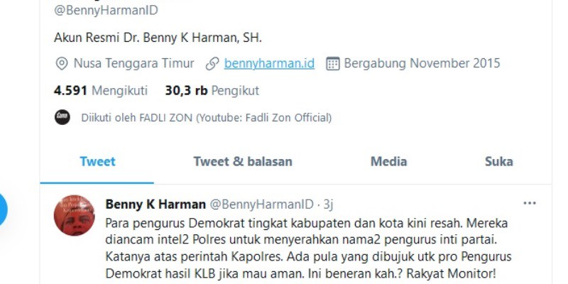 Sebut Kader Demokrat Daerah Diancam Intel Polres, Benny K. Harman: Mereka Lapor ke Kita