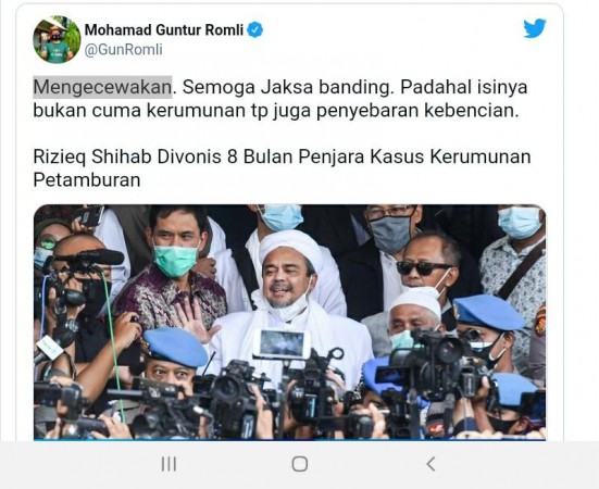 Berharap Jaksa Banding, Guntur Romli Kecewa Atas Vonis HRS: Hakim Kayak Hidup dalam Goa