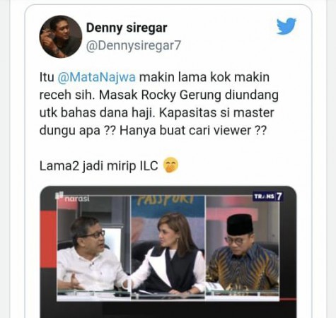 Bahas Dana Haji, Rocky Gerung Diundang Mata Najwa, Denny Siregar: Makin Lama Kok Makin Receh Sih