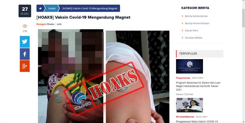 Video Vaksin Covid-19 Mengandung Magnet Masih Viral di Media Sosial, Padahal Hoaks!