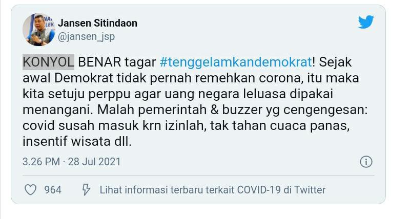 Ngamuk di Medsos, Politisi Demokrat Tidak Terima Tagar #TenggelamkanDemokrat Ramai Dibahas