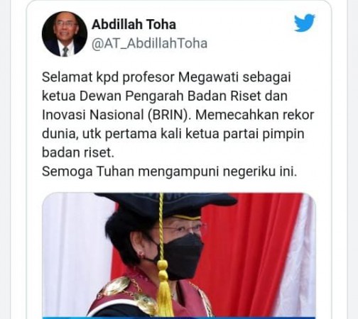 Dilantik Jadi Ketua Dewan Pengarah BRIN, Megawati Pecahkan Rekor Dunia, Pendiri PAN: untuk Pertama Kali