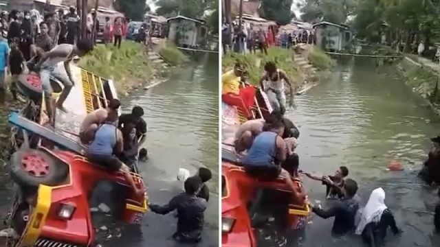 Odong-odong Baru Dirakit Nyemplung ke Sungai di Serang, Korbannya Anak-anak dan Ibu-ibu