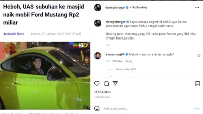 Ceramah di Kalimantan, UAS Kendarai Mobil Ford Mustang, Denny Siregar: Coba Pakai Ferrari