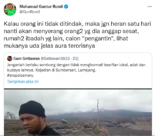 Viral Pria Buang Sesajen di Lokasi Bencana Gunung Semeru, Guntur Romli Singgung Teroris