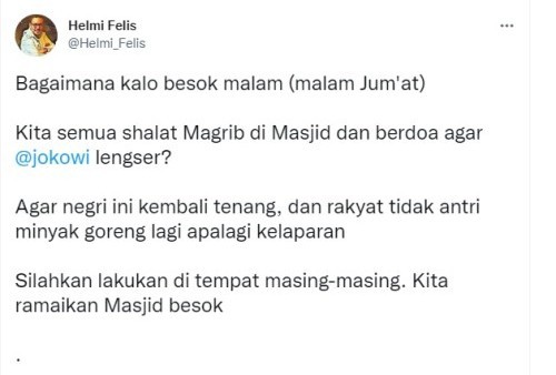 Helmi Felis Ajak Berdoa Lengserkan Jokowi, Netizen: Doa Kalian Busuk Semua