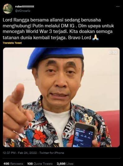 Kocak! Lord Rangga Sunda Empire Coba Hubungi Putin, Minta Serangan ke Ukraina Disetop