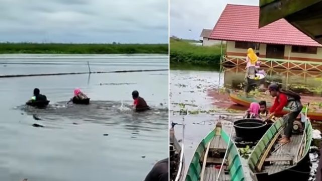 Miris, Siswa SD di Sungai Buluh, Kalsel, Seberangi Rawa Pakai Baskom Plastik ke Sekolahnya