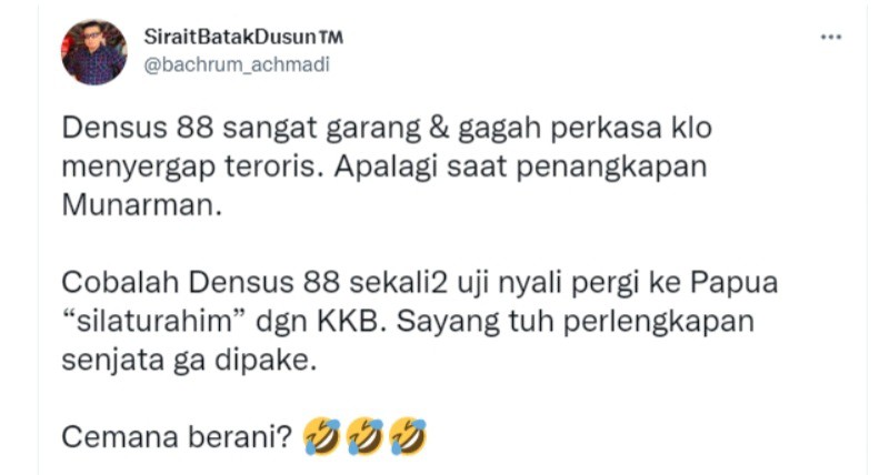 Uji Nyali, Densus 88 Ditantang Hadapi KKB di Papua, Warganet: Kirim Banser Aja