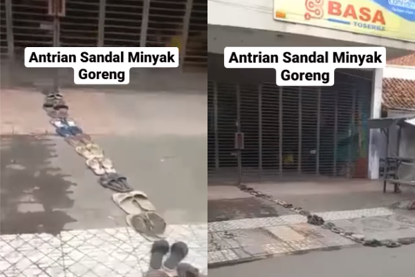 Di Pemalang, Viral Sandal Warga Mengular Antre Beli Minyak Goreng di Depan Toserba