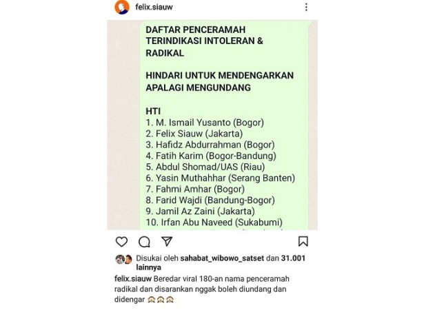 Viral! Felix Siauw Masuk Nomor Urut 2 Daftar Penceramah Radikal, UAS Juga Masuk