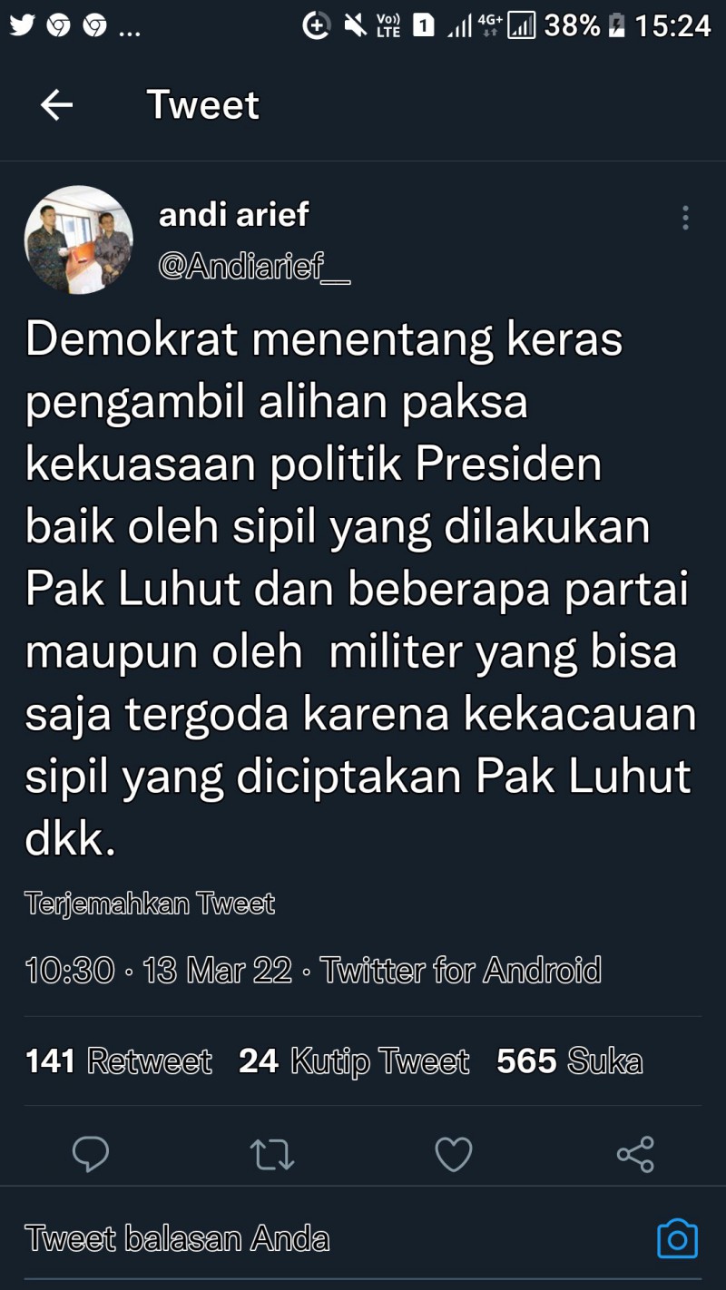 Cuitan Andi Arief yang Tuduh Luhut Dihapus, Netizen: Kenapa Dihapu?Takut ya...