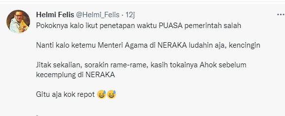 BMKG Lihat Hilal di 10 Provinsi, Helmi Felis: Jika Ketemu Menag di Neraka, Ludahin Aja, Kencingin!