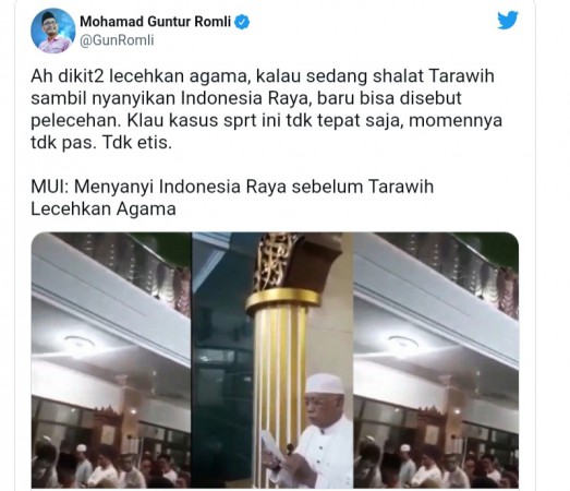 Nyanyi Indonesia Raya Sebelum Tarawih Dinilai MUI Lecehkan Agama, Guntur Romli: Tidak Etis