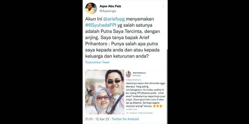 Viral! Akun yang Samakan 6 Laskar FPI Korban KM 50 dengan Anjing Lenyap