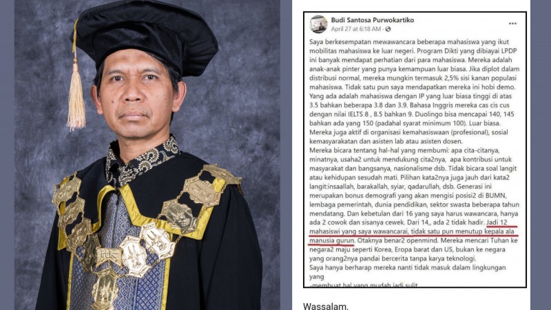 Diberhentikan Sebagai Reviewer LPDP, Rektor ITK Prof Budi Santoso Harus Diproses Hukum