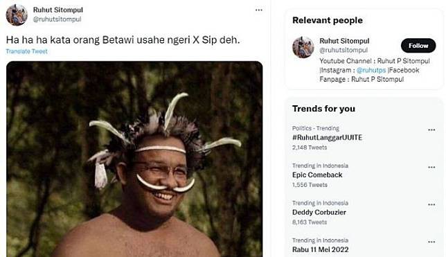 Diduga Tersinggung Unggahan di Twitter, Ruhut Sitompul Dilaporkan Pemuda Papua ke Polisi