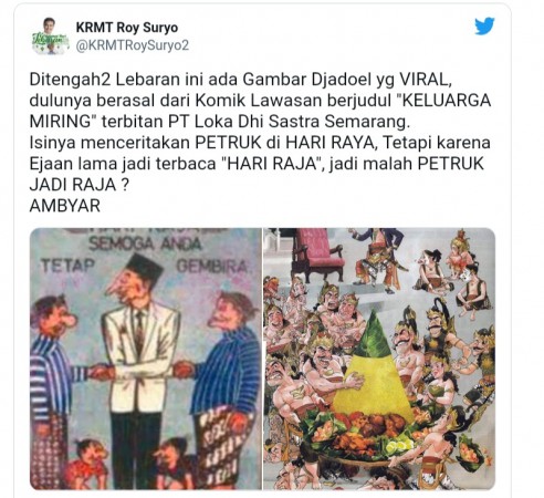 Gambar Djadoel Viral, Roy Suryo Tulis Petruk Jadi Raja? Ambyar!