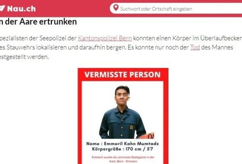 Eril Meninggal, Media Lokal Swiss: Putra Calon Presiden Indonesia yang Tenggelam Ditemukan