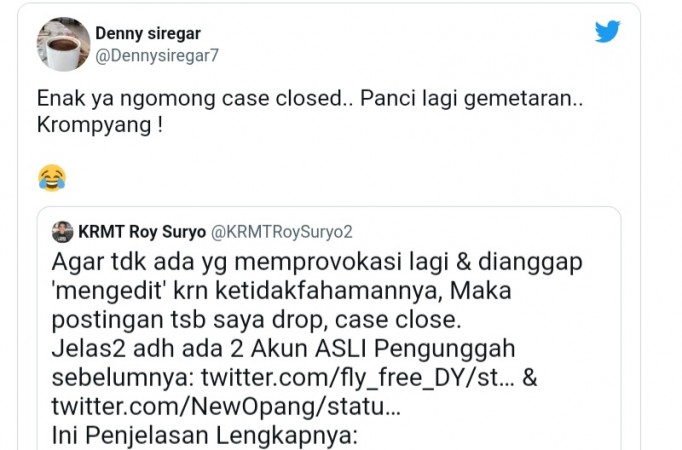 Roy Suryo Hapus Foto Stupa Mirip Jokowi, Denny Siregar: Panci Lagi Gemeteran