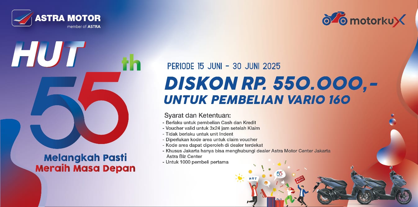 Rayakan HUT ke-55, Jaringan Astra Motor Berbagi Promo Special Via Aplikasi Motorku X