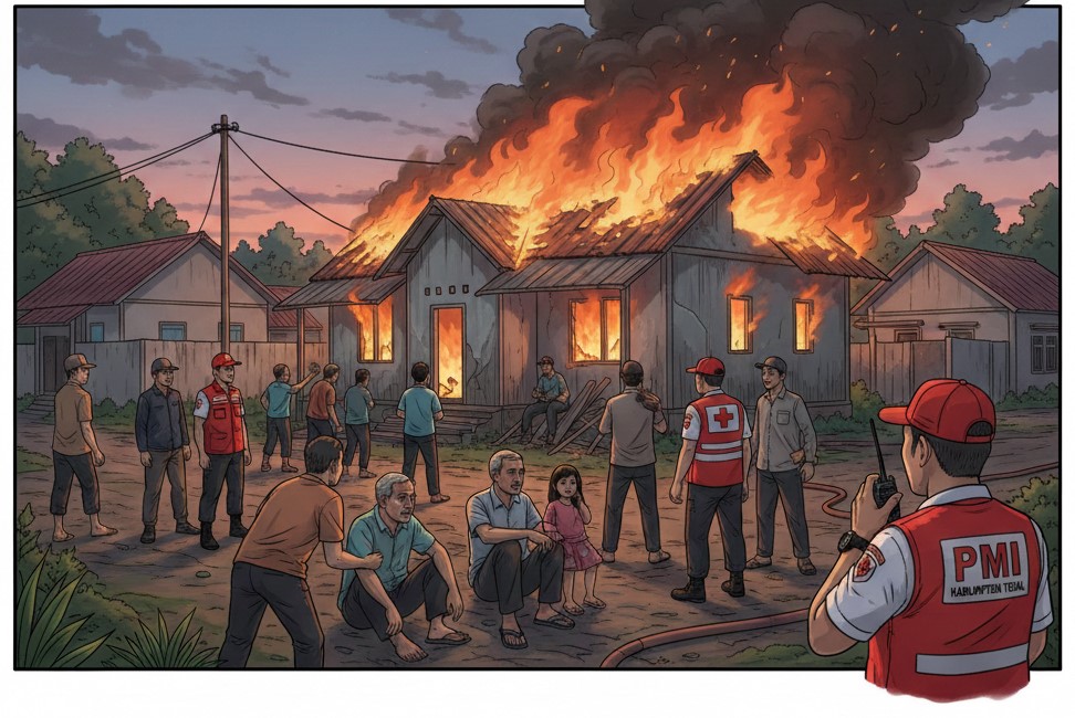 Kebakaran di Cilongok Tegal: Satu Keluarga Mengungsi, Kerugian Materiil Rp100 Juta