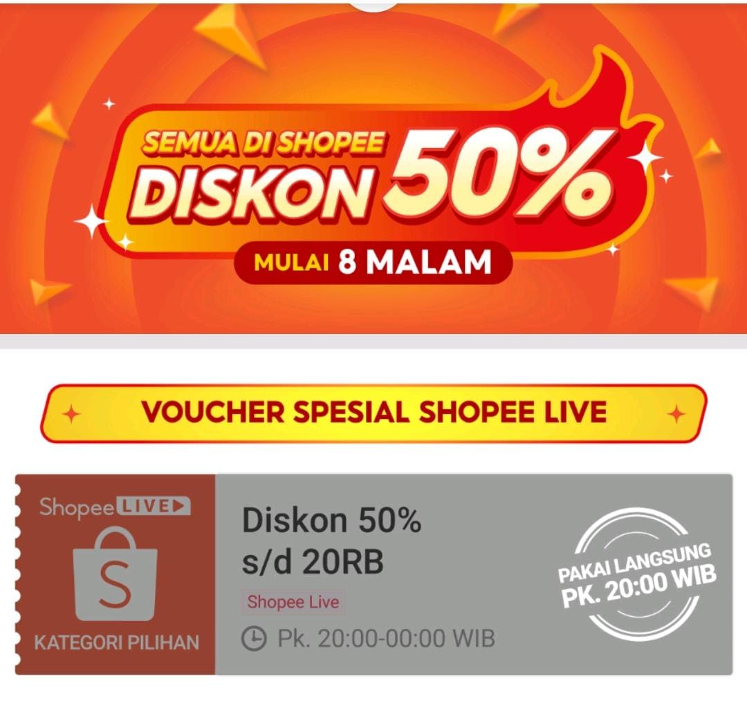 Hanya 4 Jam, Nikmati Voucher Diskon 50 Persen dan Gratis Ongkir Belanja di Shopee