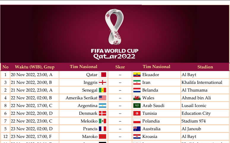 Link Download Jadwal Lengkap Piala Dunia 2022, Bentuk Bagan dan Tabel, Buruan Unduh Gaes