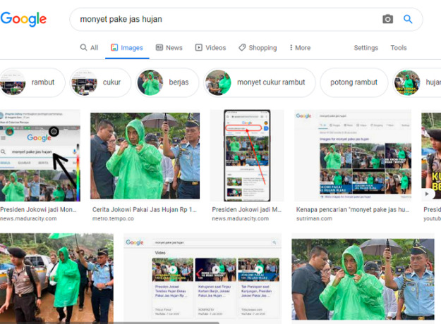 Ketik Monyet Pakai Jas Hujan Hijau yang Muncul Foto Presiden Jokowi di Google, Langsung Heboh dan Viral