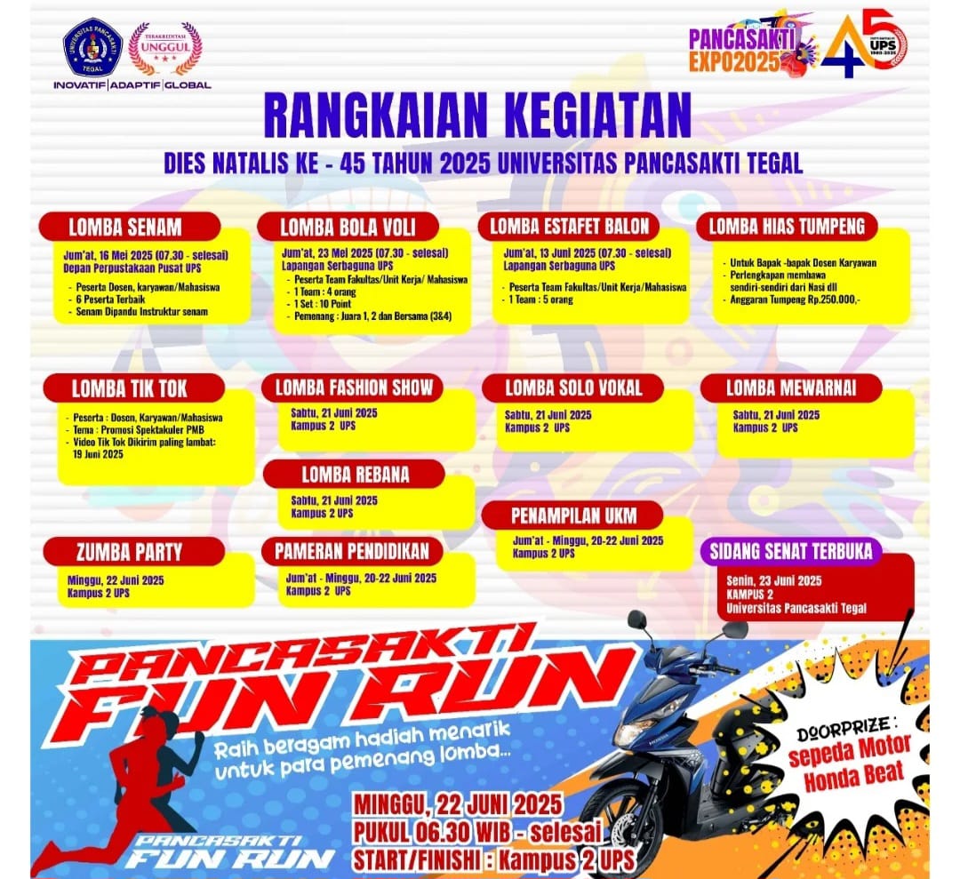 Semarak Dies Natalis ke-45 UPS Tegal Dipenuhi Semangat dan Kreativitas