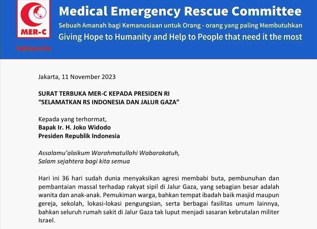 Tulis Surat Terbuka untuk Jokowi, Ketua Presidium MER-C Indonesia: Selamatkan RS di Jalur Gaza
