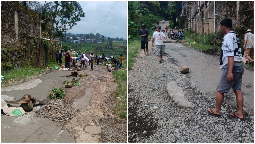 Perbaiki Jalan Rusak yang Terbengkalai 2 Tahun, Pemuda di Karangmulya Tegal Galang Donasi