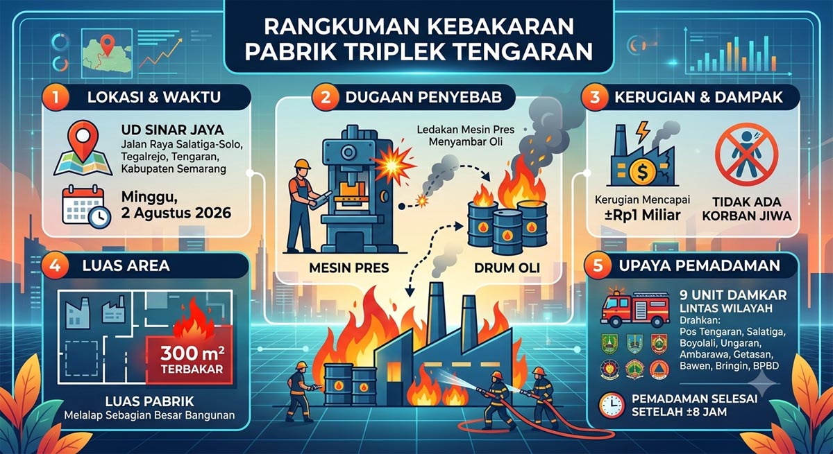 Kronologi Kebakaran Pabrik Triplek di Tengaran Semarang, Api Padam 8 Jam, Kerugian Capai Rp1 Miliar