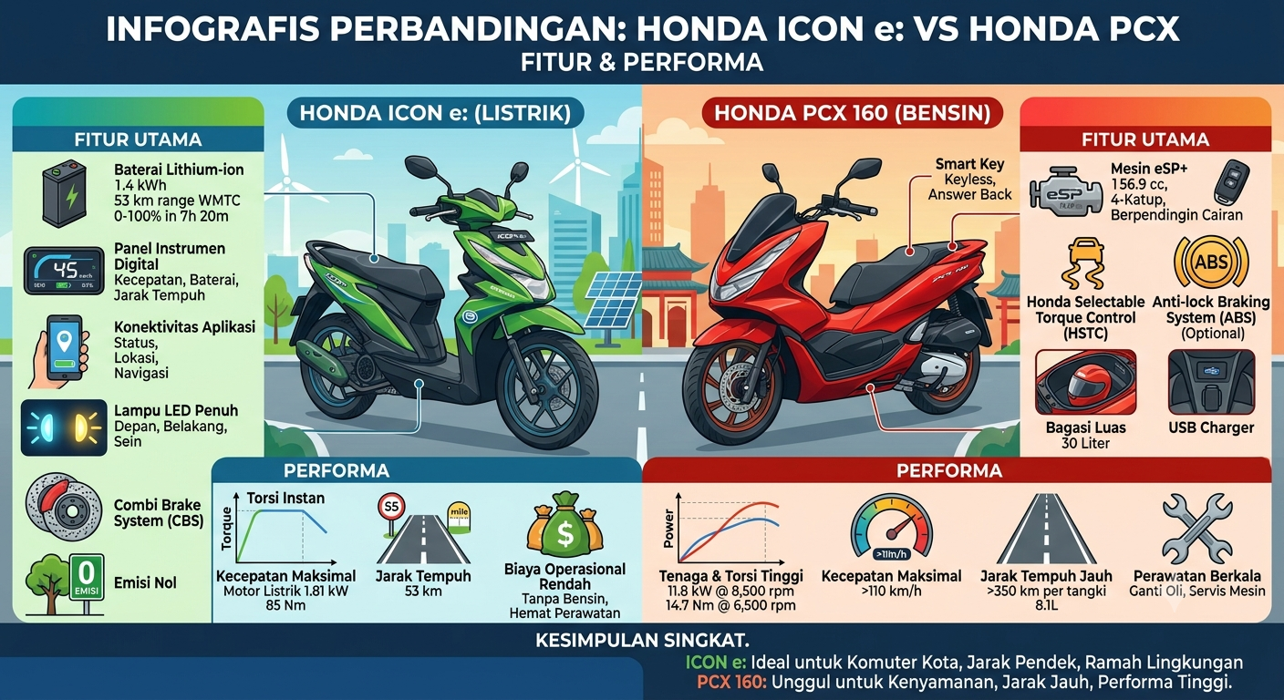 Duel Perbandingan Motor Listrik Honda Icon e dengan Honda PCX
