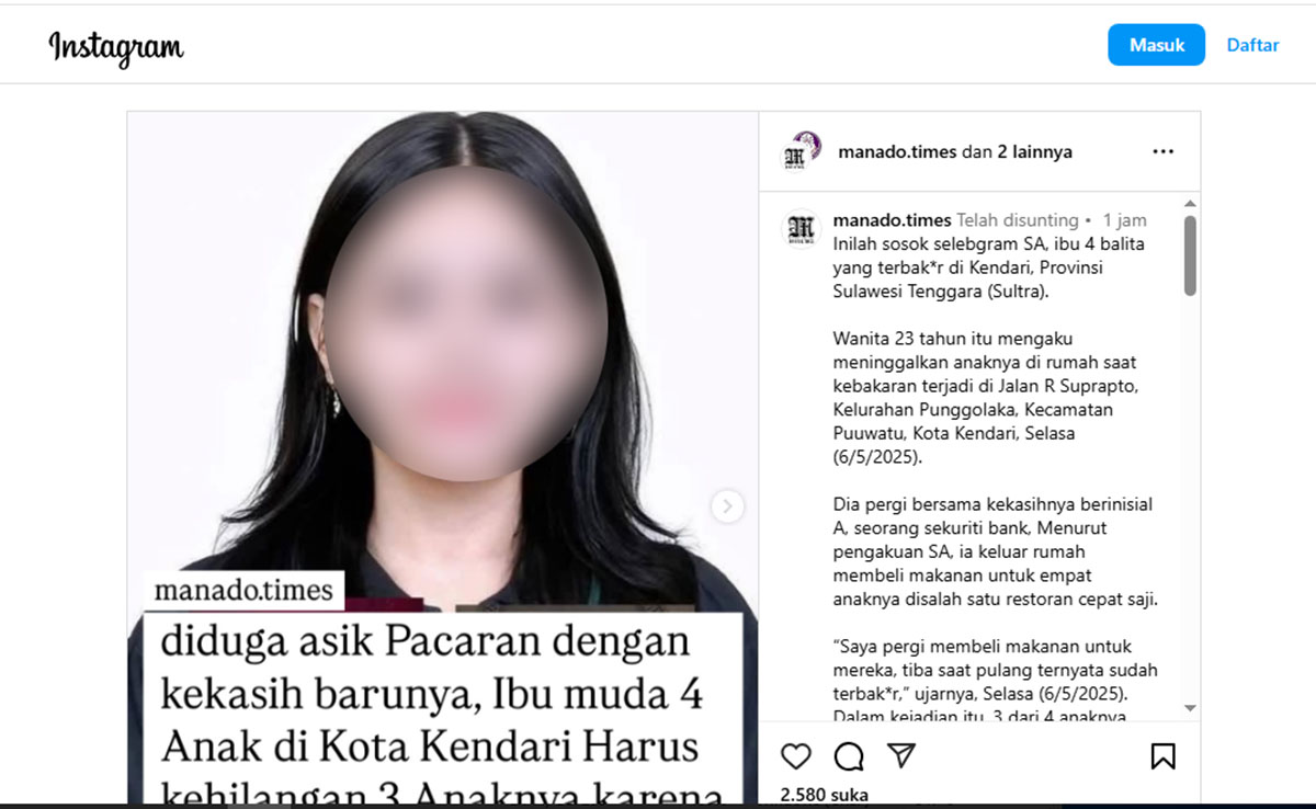 Ibu 4 Bayi yang Terbakar di Kendari Ternyata Selebgram, Polisi Selidiki Penyebab Kebakaran