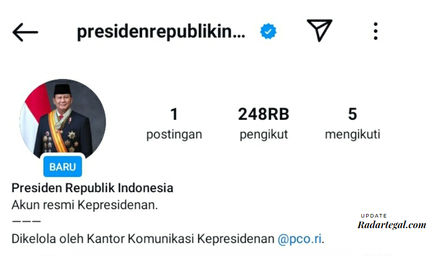 Presiden Prabowo Punya Akun Instagram Kepresidenan Baru yang Resmi 