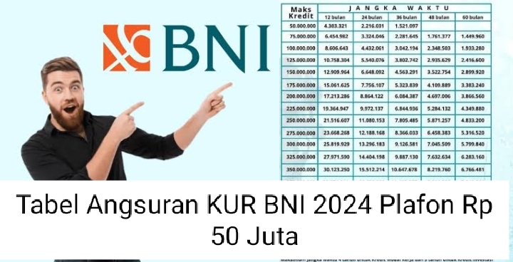 Bocoran Tabel Angsuran KUR BNI 2024 Plafon Rp50 Juta, Cicilan Mulai Kurang dari Sejuta Setiap Bulannya 