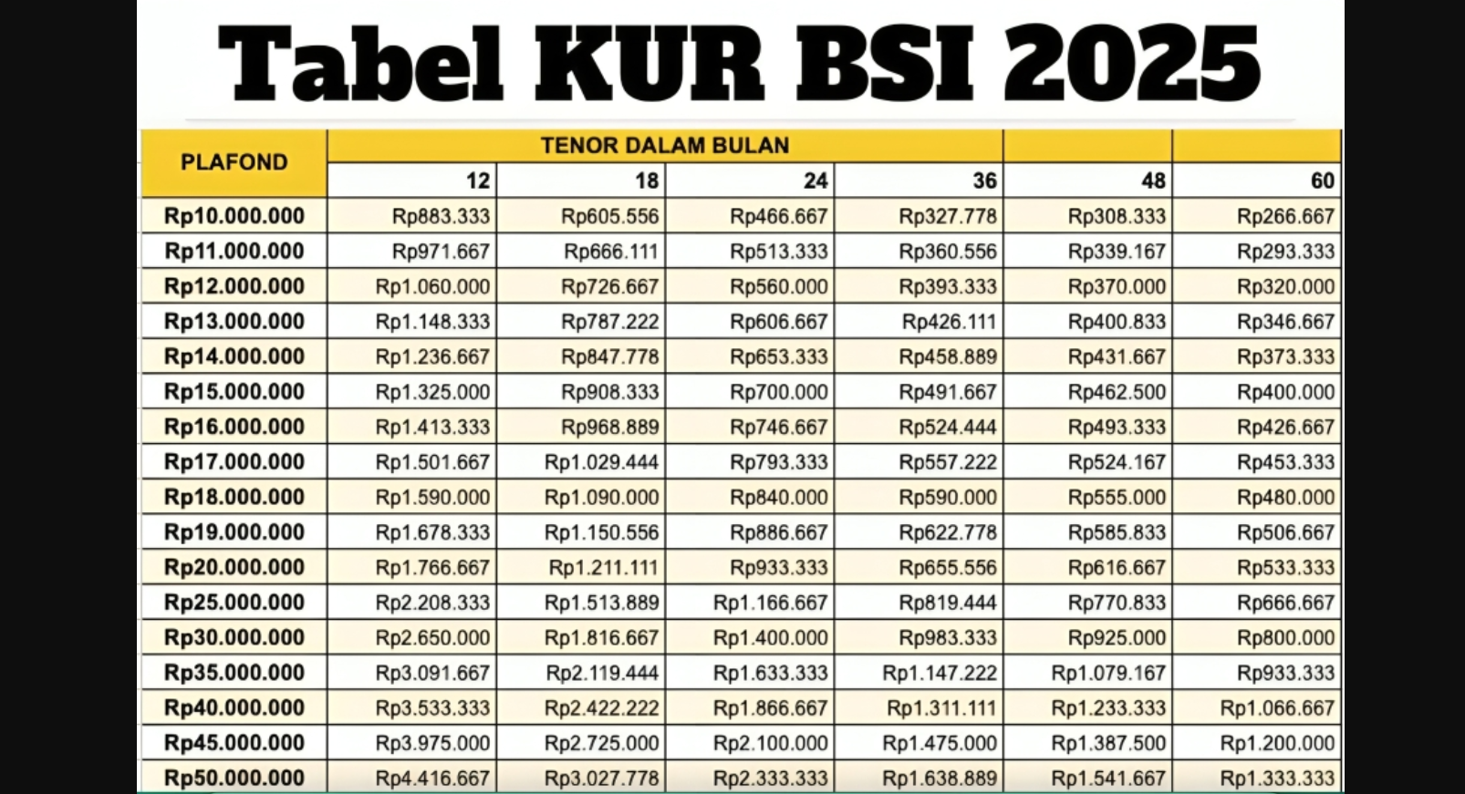 Pinjaman 50 Juta dengan Cicilan Ngepas? Tabel Pinjaman KUR BSI 2025 Punya Solusinya!