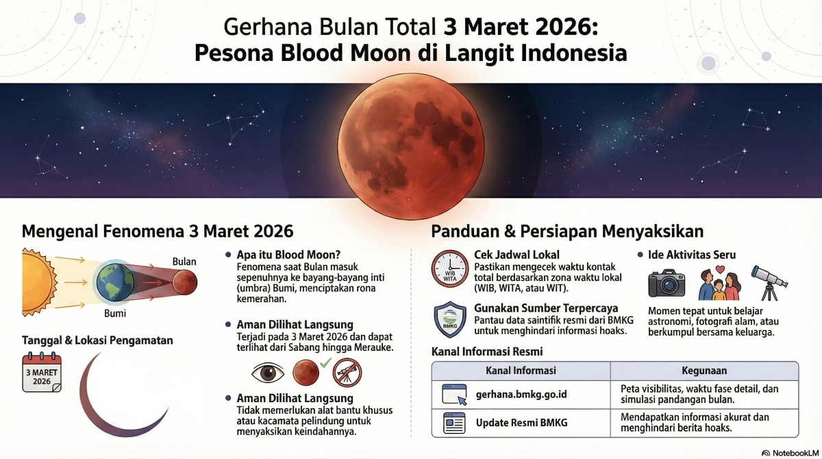 Momen Langka! Gerhana Bulan Total 3 Maret 2026
