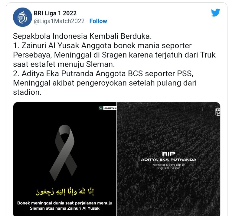 Suporter PSS Sleman Tewas Dianiaya, Tagar #Slemanberduka Trending Topic Hari