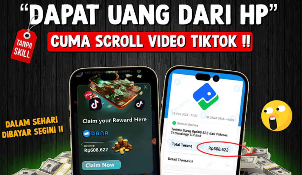 Scroll Tiktok Dapat Rp600.000, Aplikasi Penghasil DANA 2025 Ini Worth It BGT