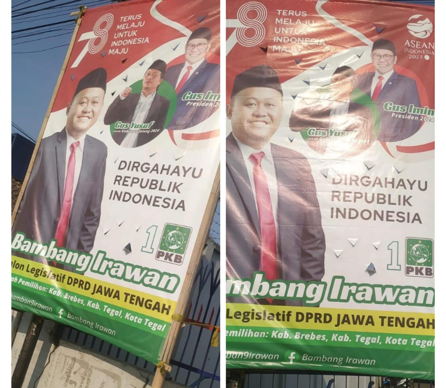 Nekat! Baliho Kampanye Caleg di Kawasan Pabrik Teh 2 Tang Kabupaten Tegal Akhirnya Dibredel  