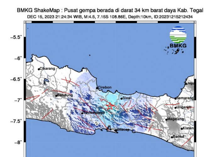 Gempa Bumi Kabupaten Tegal Terasa Hingga Brebes, Kedalaman Sampai 13 Km