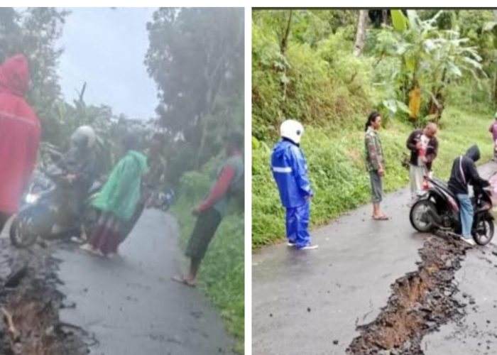 Amblas, Jalan Kabupaten di Desa Tembongwah Tegal Ditutup untuk Kendaraan Roda 4 