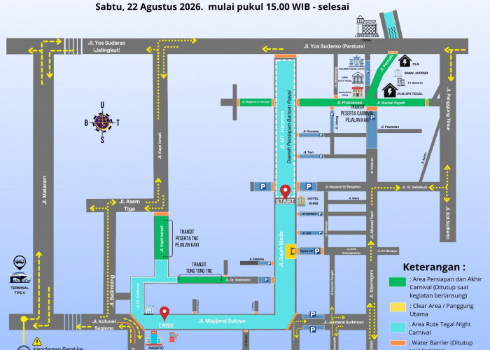 Tegal Night Carnival Malam Ini: Cek Rute Parade dan Rekayasa Lalu Lintas Mulai 15.00 WIB ​Gelaran Tegal Night 